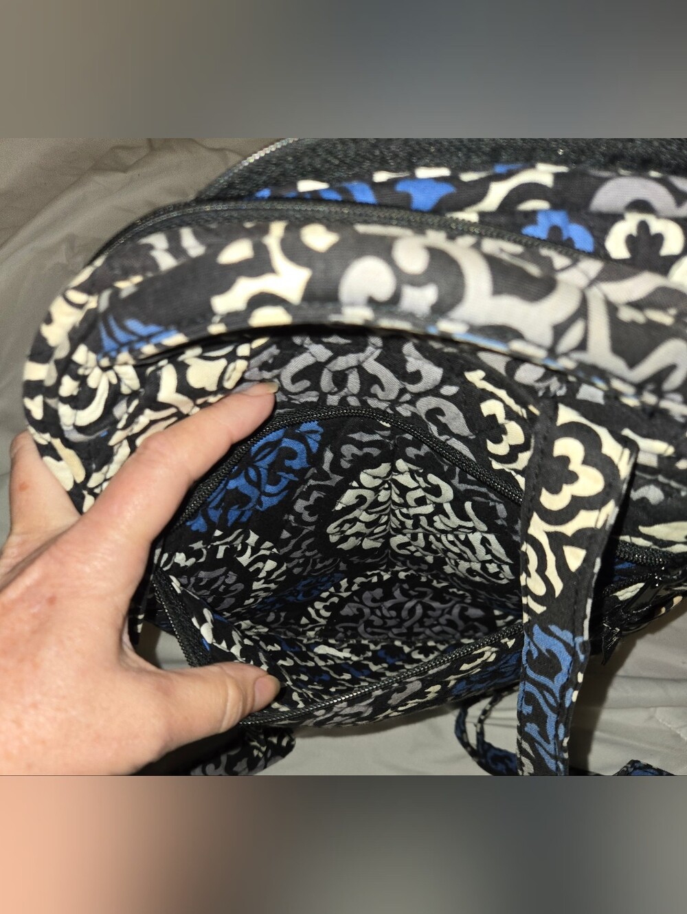 Vera Bradley Blue and Black Patterned Quilted Backpack - Picture 8 of 8